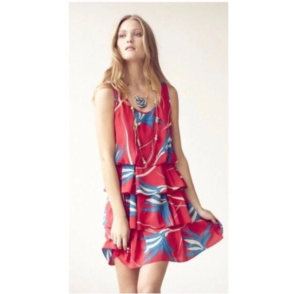 Anthropologie Dresses & Skirts - Anthropologie Sarah Silk Dress Tropical‎ Print Ruffle Tiered Sleeveless